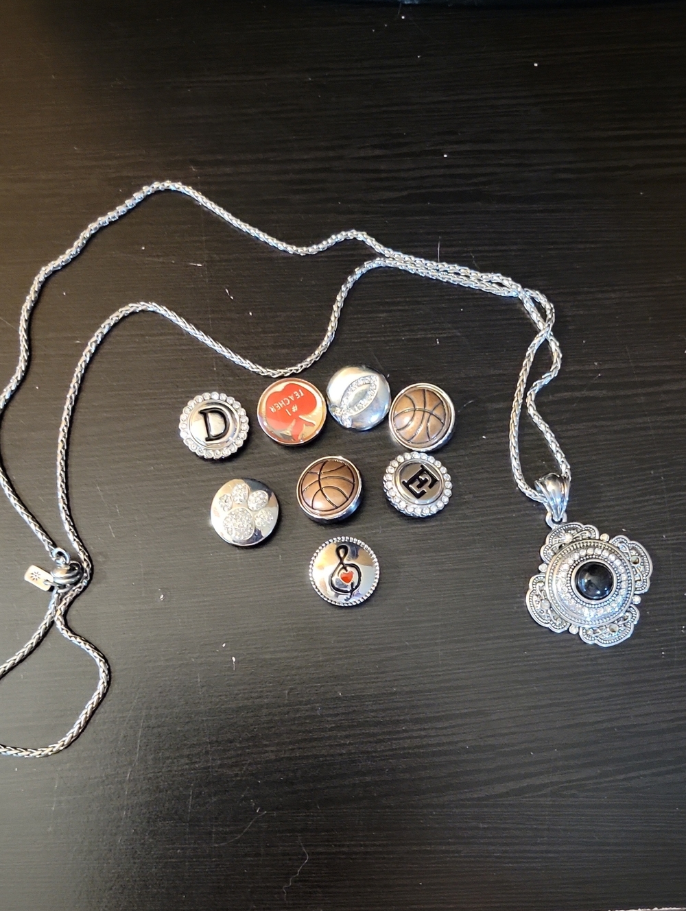 Gingersnaps Silver Floral Pendant Necklace with Interchangeable Buttons